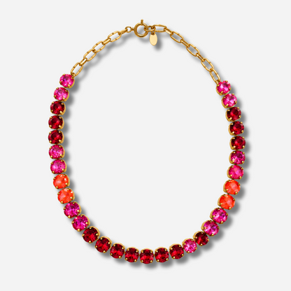 Collier Ava Flamme Crézus cristaux rouges roses orange doré