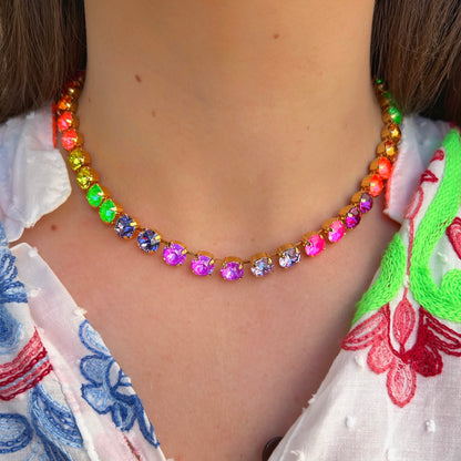 Collier cristaux multicolores Crézus doré
