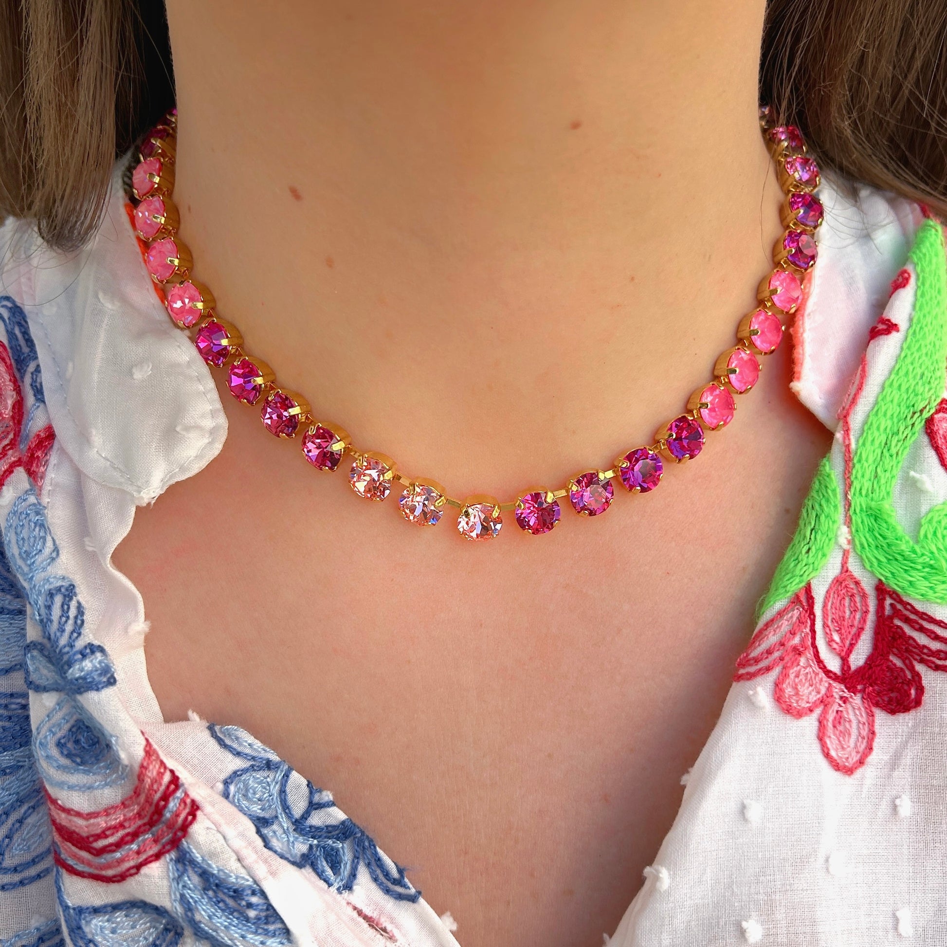Collier cristaux roses Crézus doré