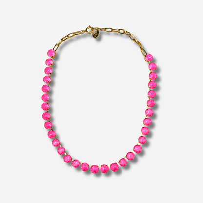 Collier Ava Rose Fluo Crézus cristaux roses fluo doré
