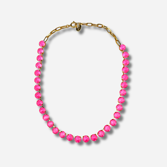 Collier Ava Rose Fluo Crézus cristaux roses fluo doré