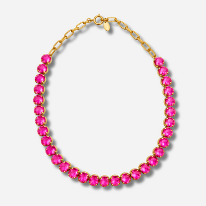 Collier Ava Rose Fluo Crézus cristaux roses fluo doré