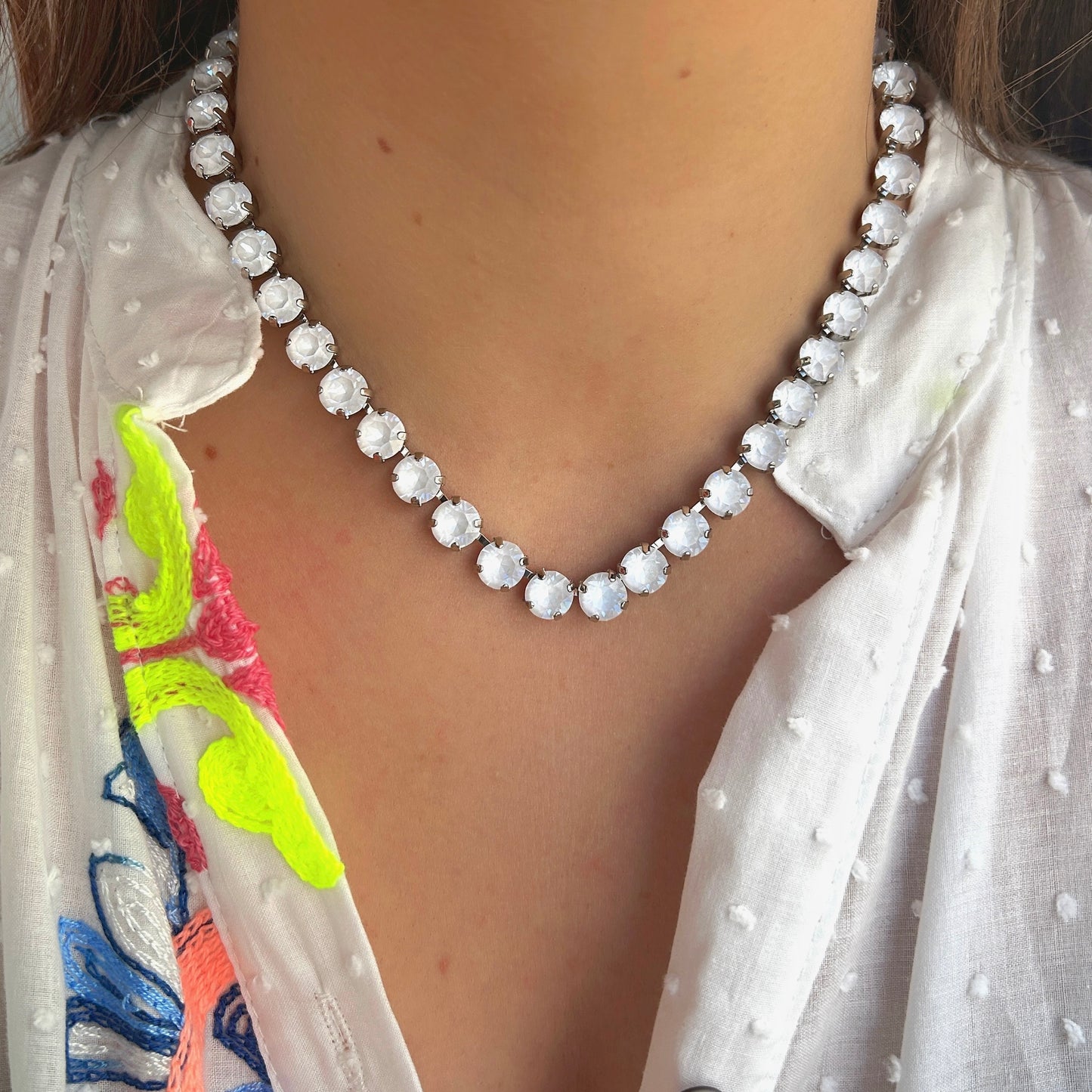 Collier Ava Silver Blanc Crézus cristaux blancs