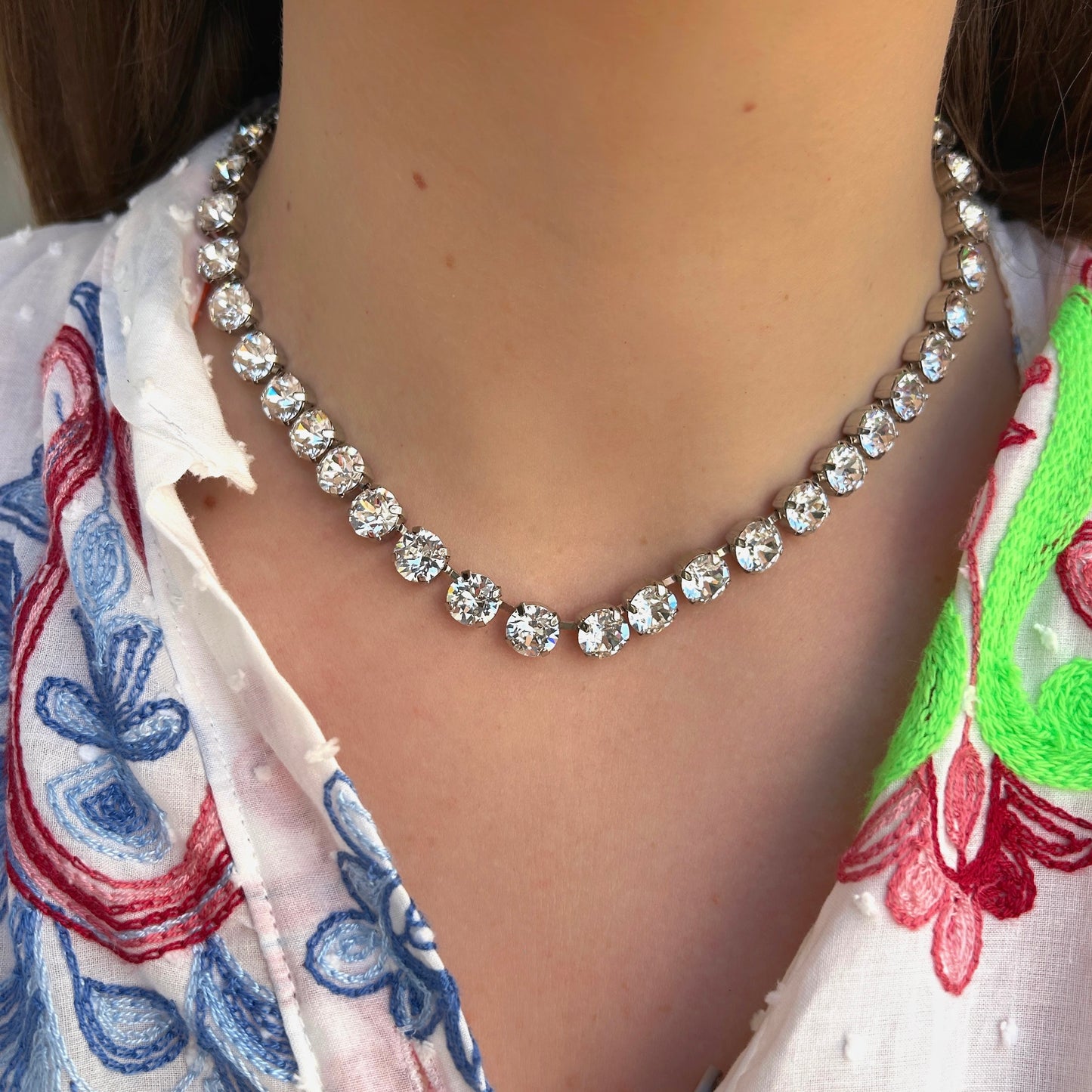 Collier cristaux transparents Crézus argenté