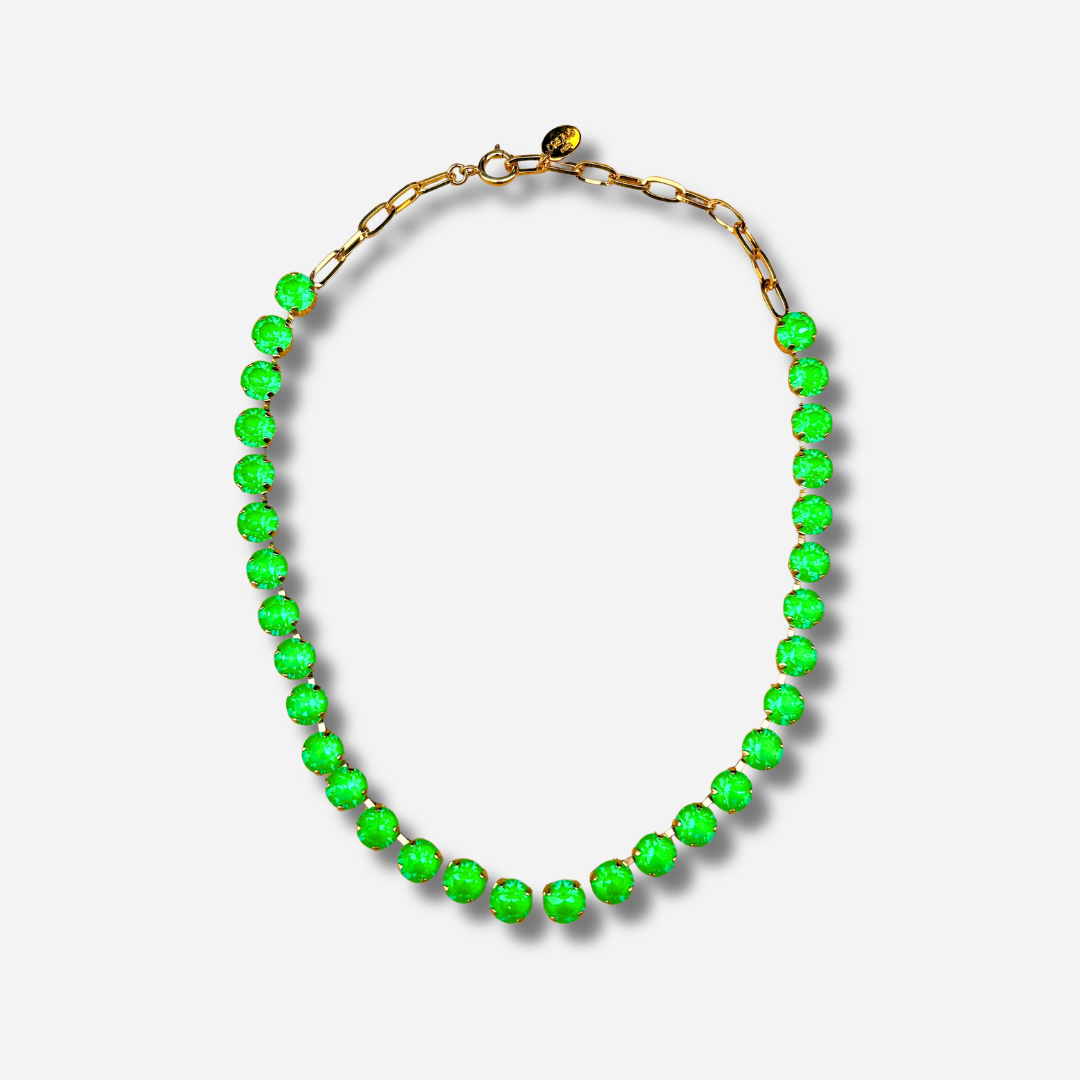 Collier Ava Vert Fluo Crézus cristaux verts fluo doré