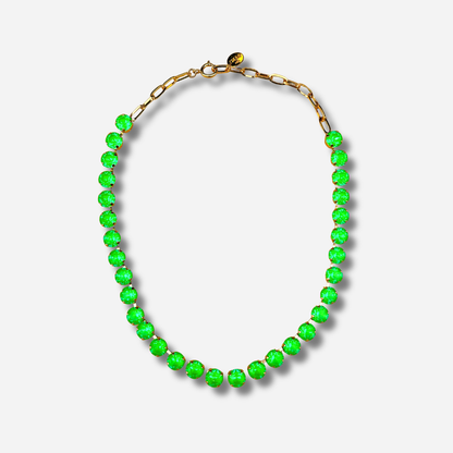 Collier Ava Vert Fluo Crézus cristaux verts fluo doré
