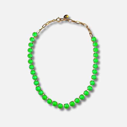 Collier Ava Vert Fluo Crézus cristaux verts fluo doré