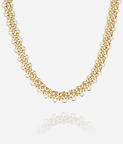 Collier Axelle Zag doré double chaîne maille tressée