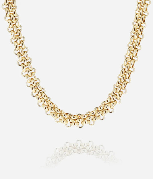 Collier Axelle Zag doré double chaîne maille tressée