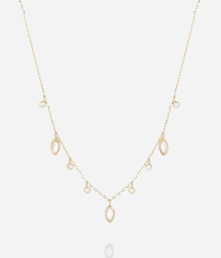 Collier Azelie Zag doré pampilles cristaux zirconium