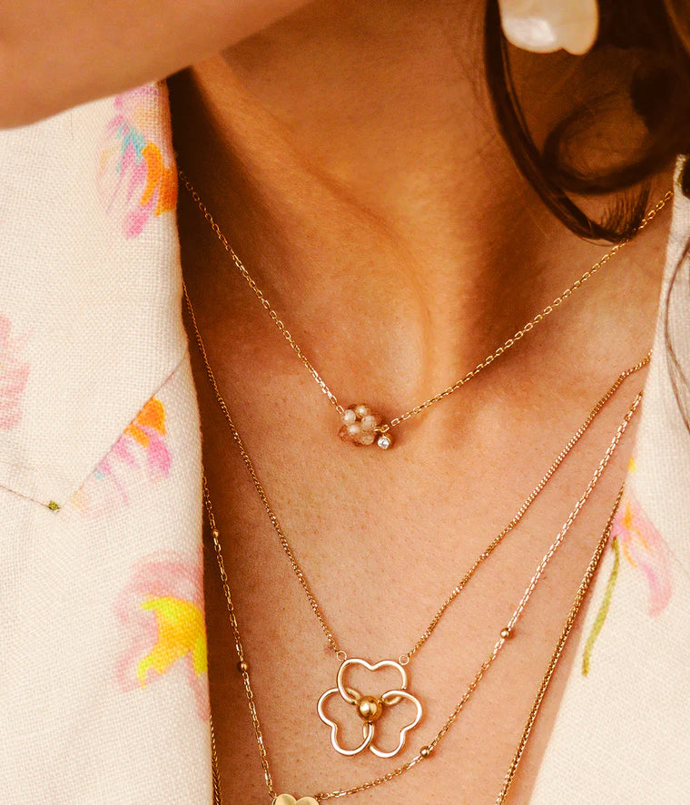 Collier Bacca ZAG fleur pierres naturelles acier inoxydable doré bijou femme Divinity Sète