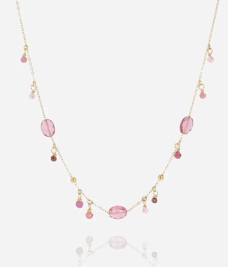 Collier Barega ZAG acier doré pierres multicolores pampilles bijou femme fin Divinity Sète