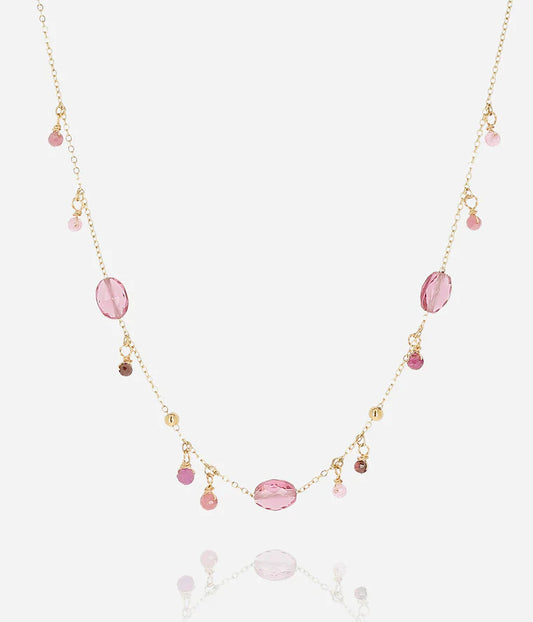 Collier Barega ZAG acier doré pierres multicolores pampilles bijou femme fin Divinity Sète