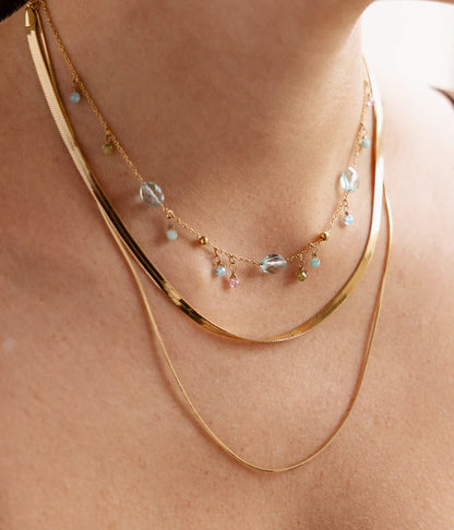 Collier Barega ZAG acier doré pierres multicolores pampilles bijou femme fin Divinity Sète