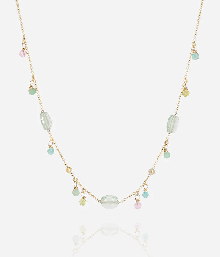 Collier Barega ZAG acier doré pierres multicolores pampilles bijou femme fin Divinity Sète