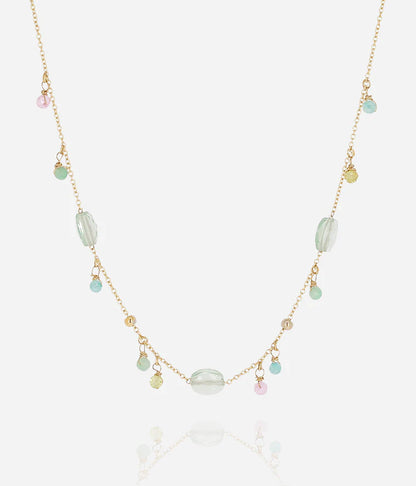 Collier Barega ZAG acier doré pierres multicolores pampilles bijou femme fin Divinity Sète