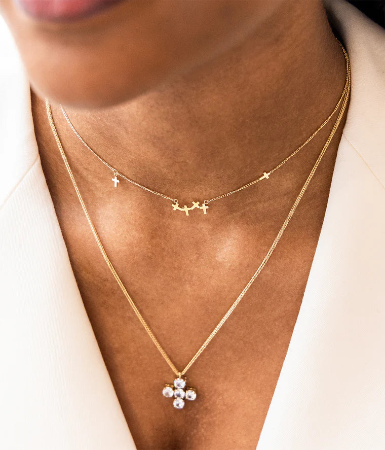 Collier Beata ZAG multi croix acier inoxydable doré bijou femme Divinity Sète