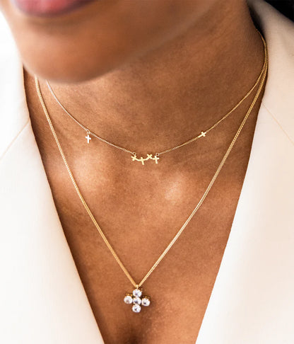 Collier Beata ZAG multi croix acier inoxydable doré bijou femme Divinity Sète
