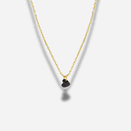 Collier Black Crystal Heart Mya Bay doré avec pendentif cœur en cristal noir