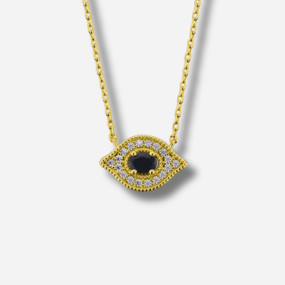 Collier Black Majestic Eye Mya Bay doré avec pendentif œil noir serti de cristaux