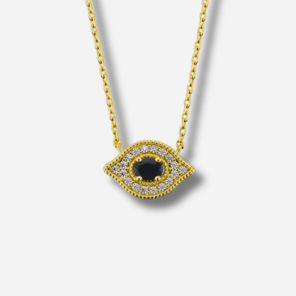 Collier Black Majestic Eye Mya Bay doré avec pendentif œil noir serti de cristaux