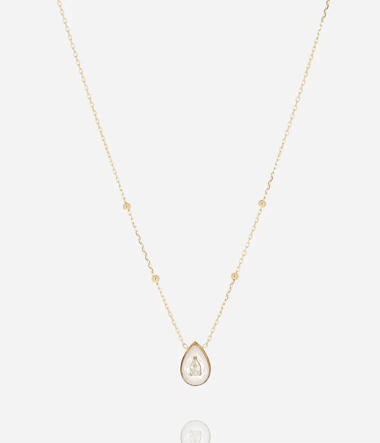 Collier Boson ZAG acier doré pendentif goutte nacre zirconium bijou femme élégant Divinity Sète