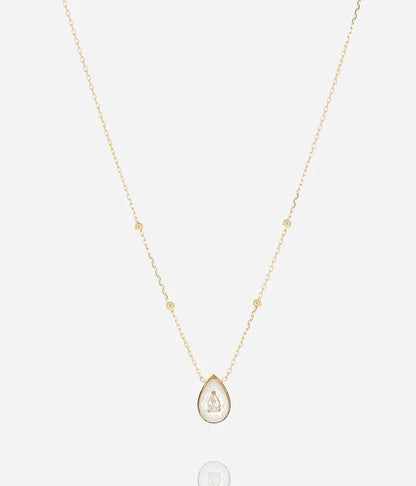 Collier Boson ZAG acier doré pendentif goutte nacre zirconium bijou femme élégant Divinity Sète