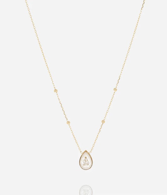 Collier Boson ZAG acier doré pendentif goutte nacre zirconium bijou femme élégant Divinity Sète