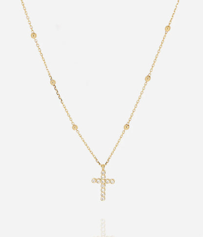 Collier Capizzi Zag doré avec pendentif croix pavée de strass