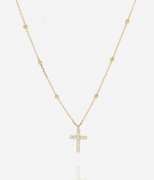 Collier Capizzi Zag doré avec pendentif croix pavée de strass