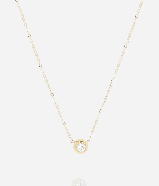 Collier Cassio ZAG zircon rond acier inoxydable doré bijou femme Divinity Sète