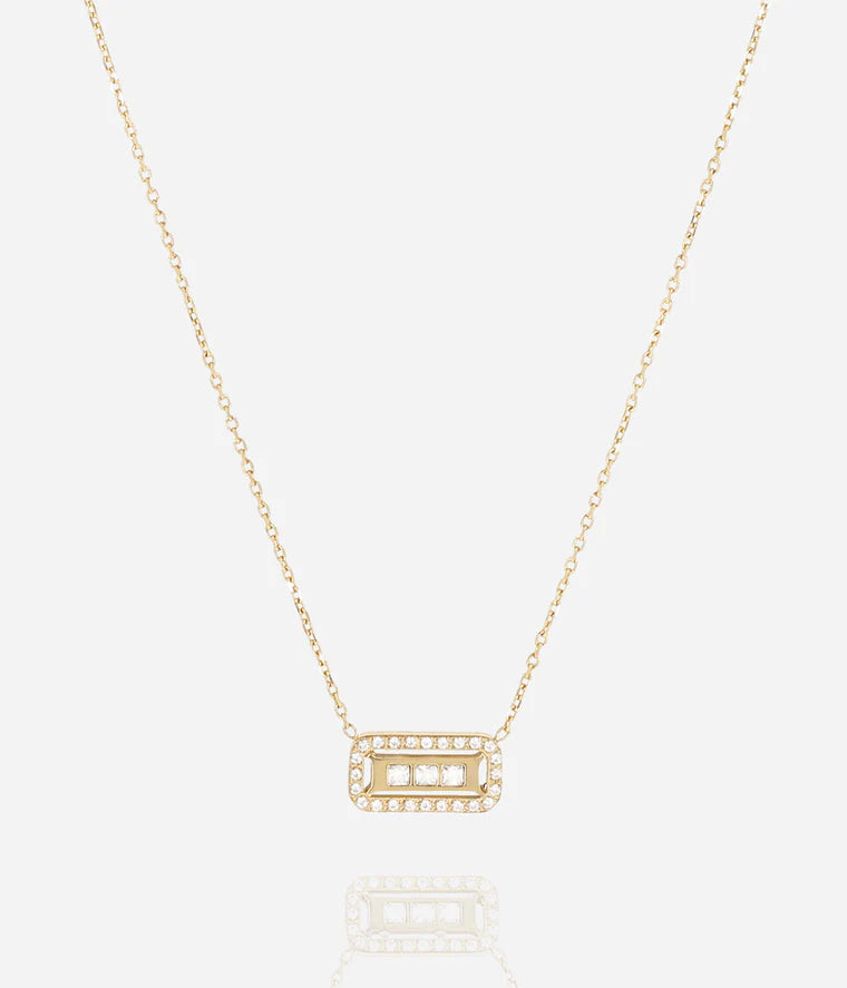 Collier Cléophée ZAG acier doré pendentif rectangle zirconiums bijou femme Divinity Sète