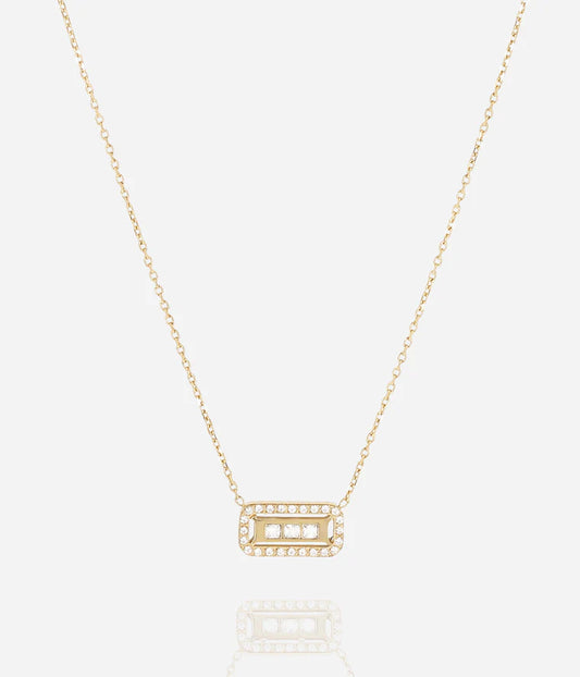 Collier Cléophée ZAG acier doré pendentif rectangle zirconiums bijou femme Divinity Sète