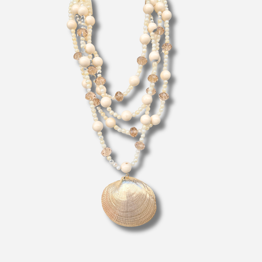 Collier coquillage doré multi rangs perles Francine Bramli Paris