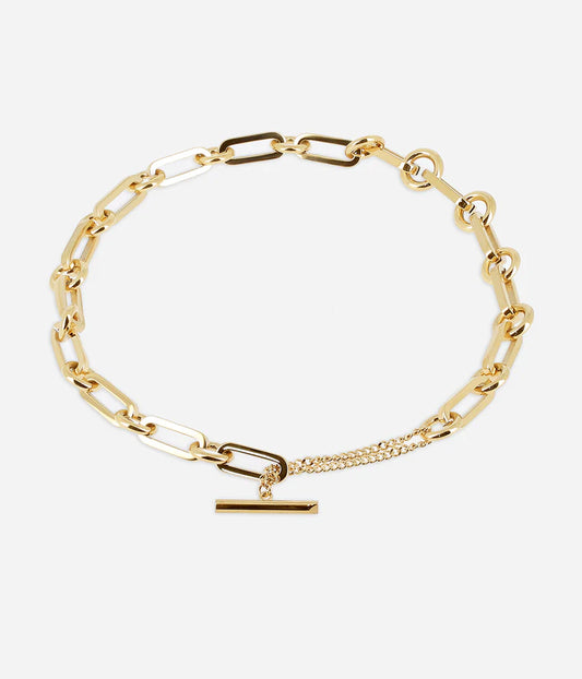 Collier Cyrano Zag doré chaîne maillons graphiques fermoir T-bar