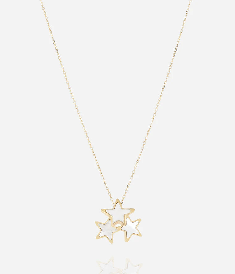 Collier Cyrielle Zag doré pendentif étoiles nacre