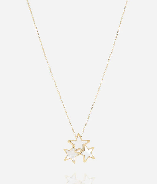 Collier Cyrielle Zag doré pendentif étoiles nacre