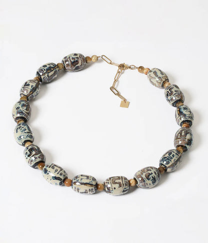 Collier Deslin ZAG perles ethniques pierre naturelle bijou bohème femme Divinity Sète