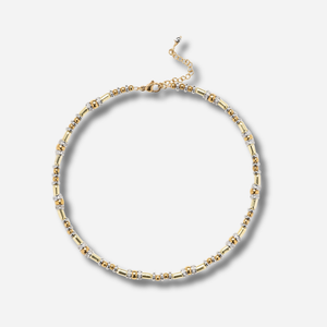 Collier Disc Sigal perles dorées anneaux argent cristaux