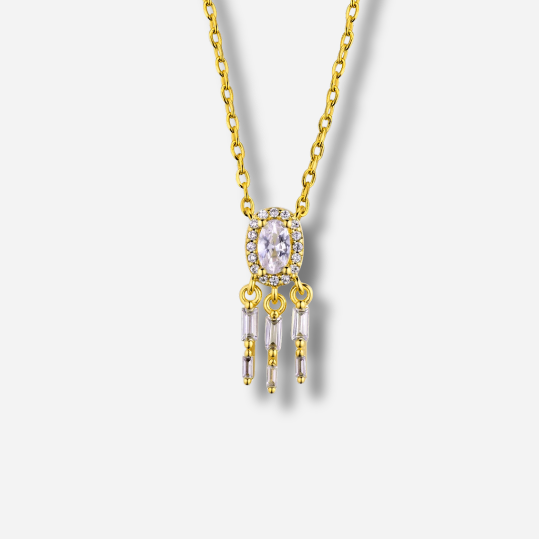 Collier Dynasty River Mya Bay doré avec pendentif et pampilles en cristal