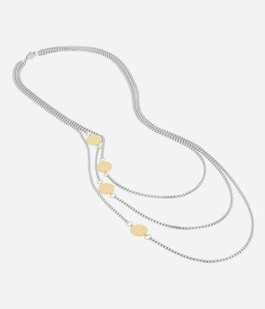 Collier Eita ZAG multirangs acier argent pastilles dorées bijou femme Divinity Sète