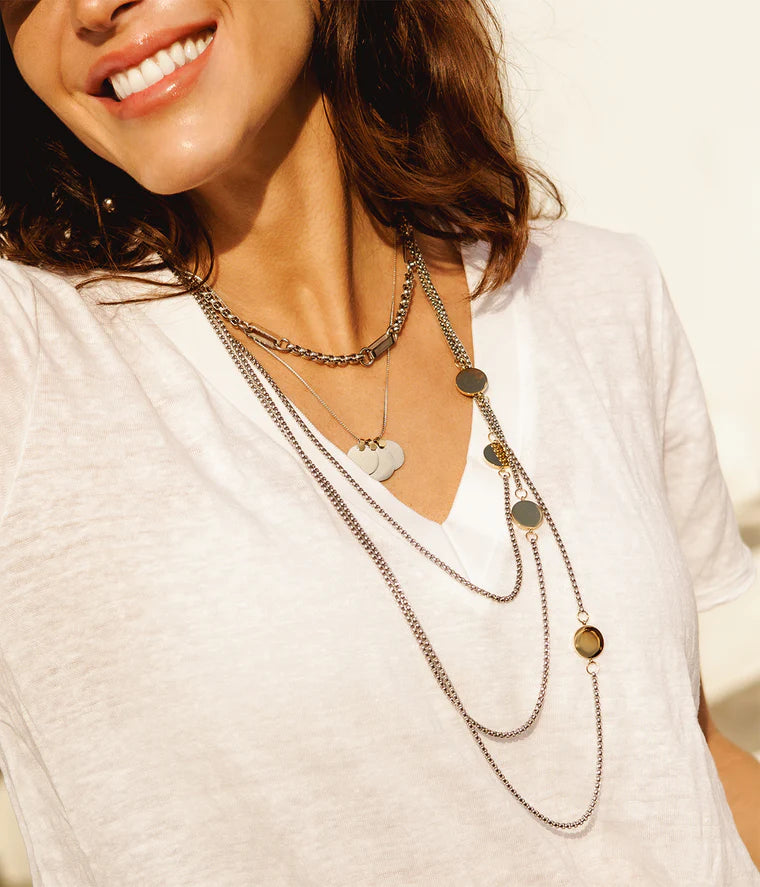 Collier Eita ZAG multirangs acier argent pastilles dorées bijou femme Divinity Sète