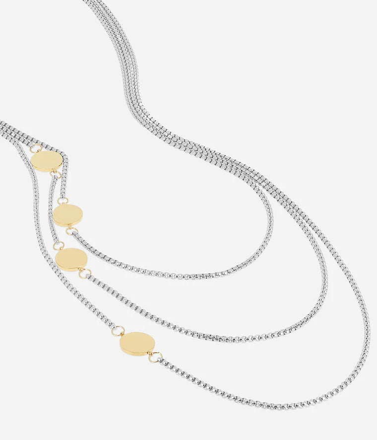 Collier Eita ZAG multirangs acier argent pastilles dorées bijou femme Divinity Sète