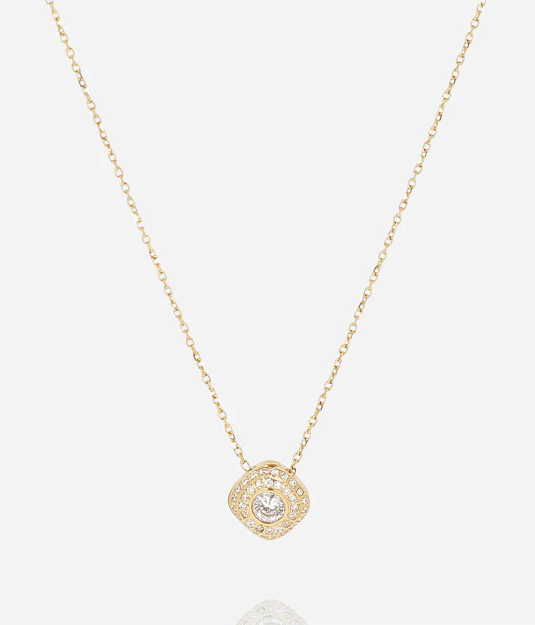 Collier Ermi ZAG acier doré pendentif zirconiums pavé bijou femme élégant Divinity Sète