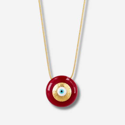 Collier Evil Eye M Rouge Sofia Papalexiou avec pendentif rond rouge de 2,8 cm en laiton émaillé, œil protecteur bleu turquoise et doré