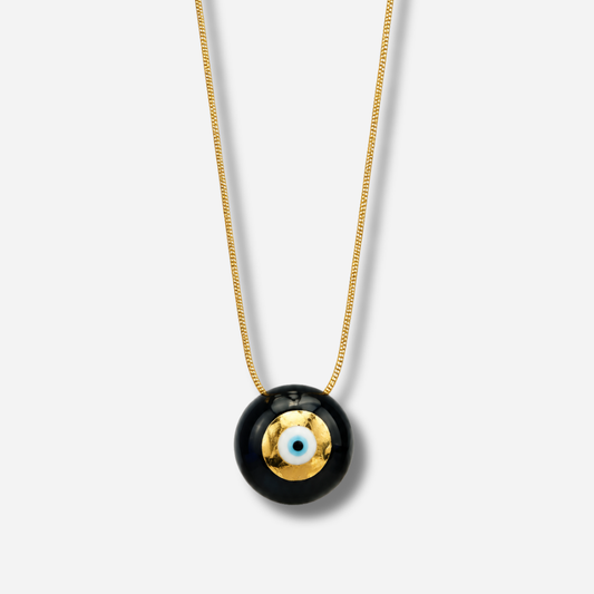 Collier Evil Eye XS Noir Sofia Papalexiou avec pendentif œil protecteur grec en laiton émaillé noir et bleu, cordon réglable en macramé