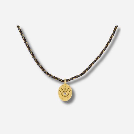 Collier Eye Lover Mya Bay doré sur cordon tressé avec pendentif œil