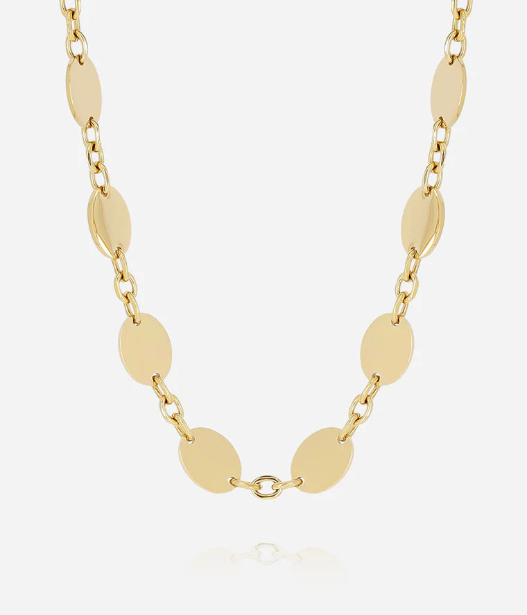 Collier Farinole ZAG doré pastilles plates chaîne acier inoxydable bijou femme Divinity Sète