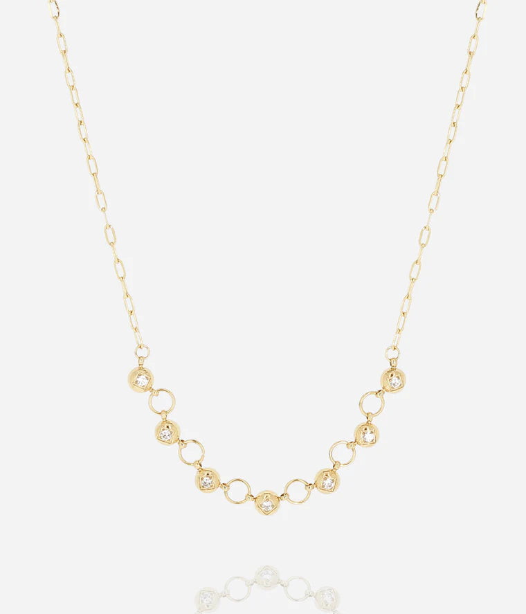 Collier Felice ZAG zircon acier doré anneaux bijou femme Divinity Sète