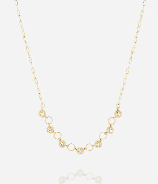 Collier Felice ZAG zircon acier doré anneaux bijou femme Divinity Sète